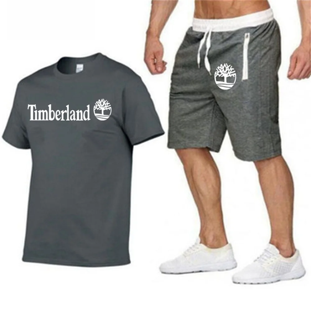 

2021Summer Men's T-shirt Set 2-piece Men's Sportswear Suit Basketball Sports Fitness timberland Printed Short Sleeve + Men's Sui