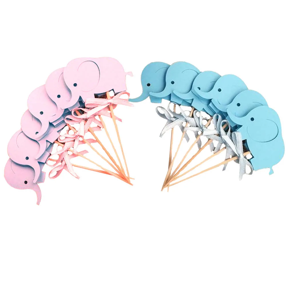 10 шт. голубой розовый слон торт топперы кекс флаг для детского душа девочек и