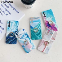 coral marble phone case for samsung galaxy s21 ultra plus a72 a52 a42 a12 shell fold finger ring stand precision hole back cover