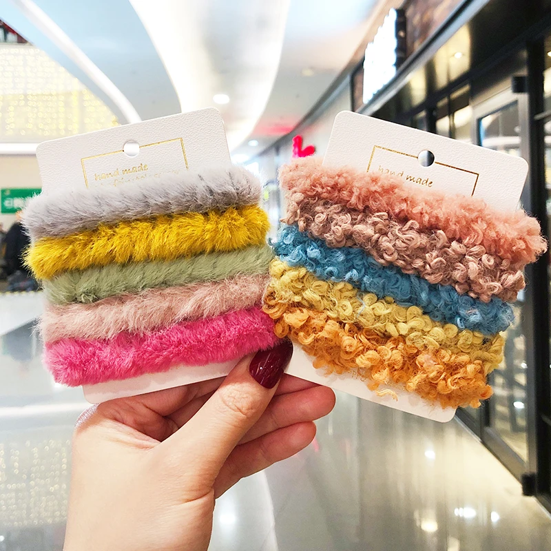 5 шт./компл. женские милые яркие эластичные резинки для волос из овечьей шерсти и