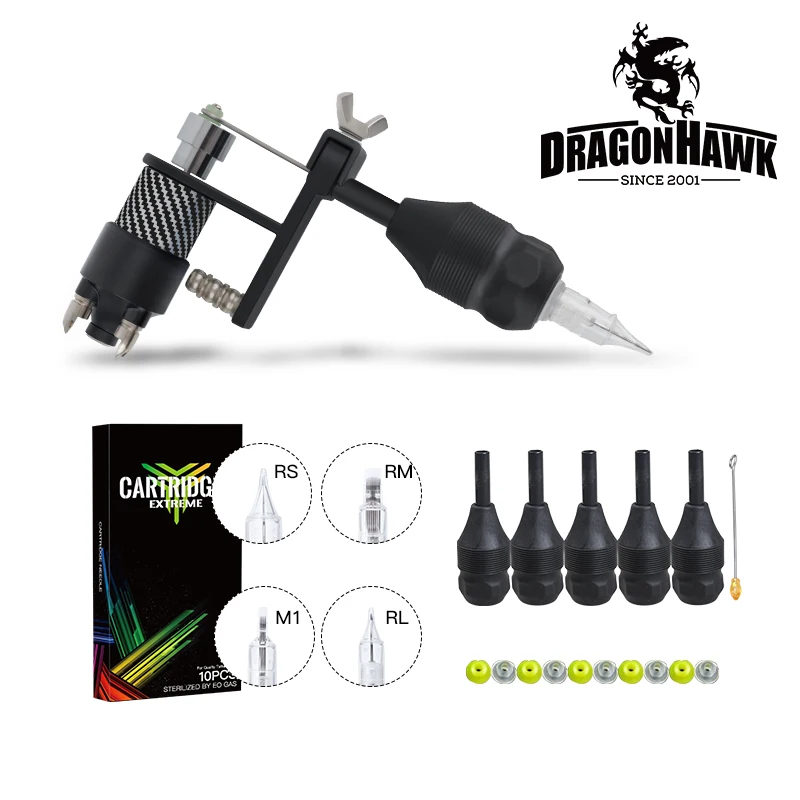 Dragonhawk Полный комплект татуировки двигатель пулемет Электропитание Иглы ручки - Цвет: Черный