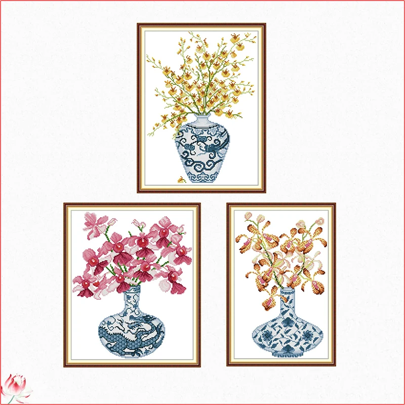 

Blue And White Porcelain Vase Chinese Cross Stitch Kits Ecological Cotton Stamped Printed 14 11CT DIY Easy to Use Home Deco