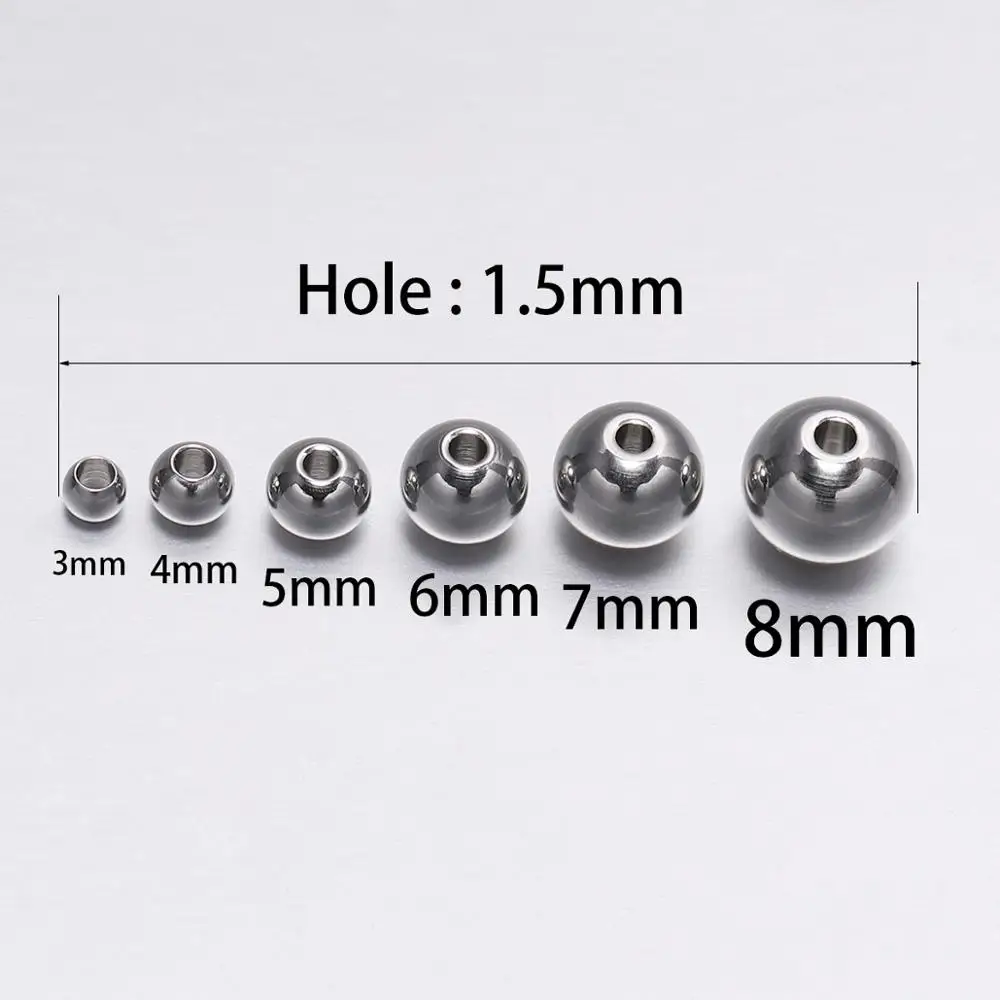 Металлические круглые бусины-разделители из нержавеющей стали 3/4/5/6/7/8 мм