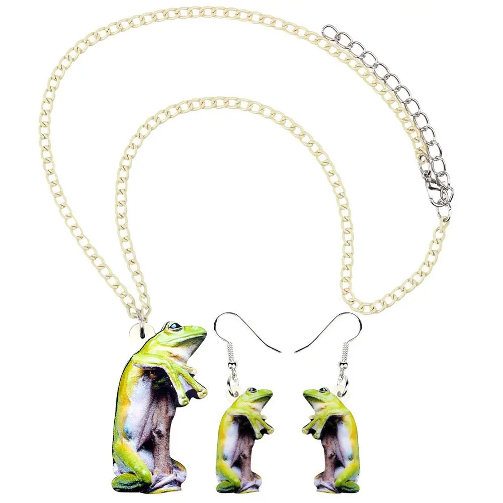 Bonsny акриловые стоячие ожерелье лягушка серьги Ювелирные наборы Забавные милые