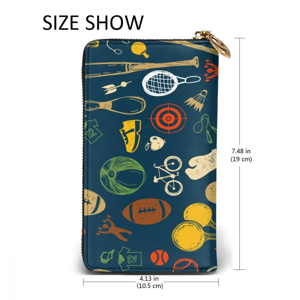 

2021 Fashion Long Leather Wallets Sports Element Unisex Classic Purse Zipper Wallet with Card Holder