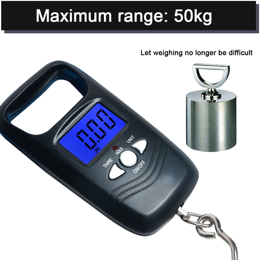 

Portable 50kg 10g Fishing Hook Luggage Digital Scale Pocket Potable LCD Hanging Electronic Travel Weighing Scales Black Color