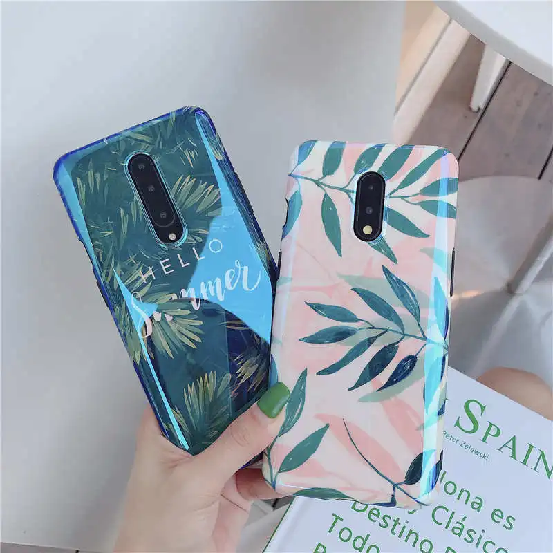 Модный мягкий чехол Blu-Ray в ретро стиле с листьями растений для Oneplus 7 Pro задняя