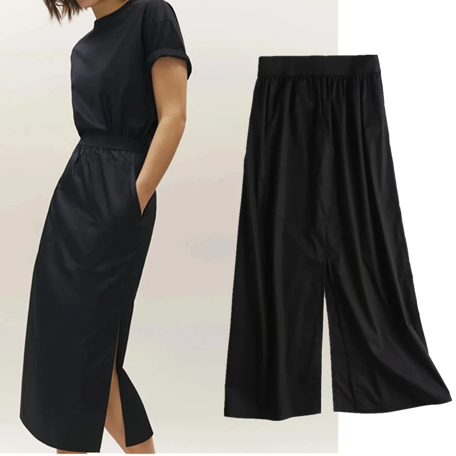 

Maxdutti Faldas Mujer Moda 2021 английская элегантная Ofiice леди сексуальная Forking черная миди юбка для женщин эластичная талия Длинные юбки для женщин s