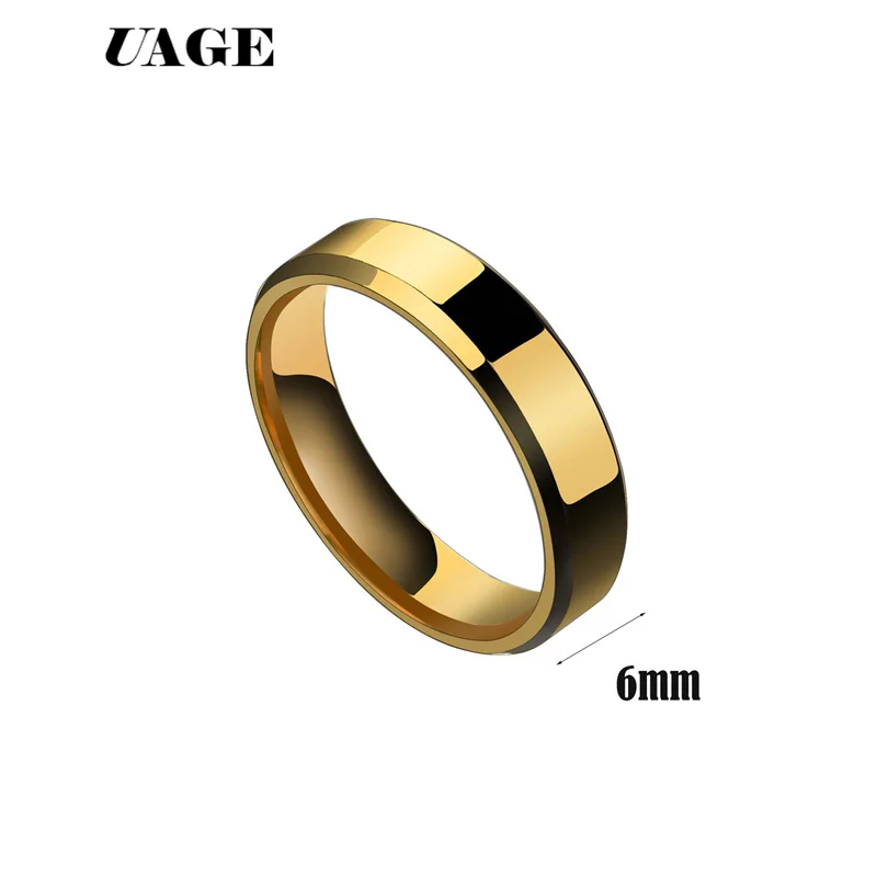UAGE 2018 6mm Titanium Steel Black Finger Rings For Man Silver Plated Ring Women Golden-color Jewelry Female Wedding | Украшения и