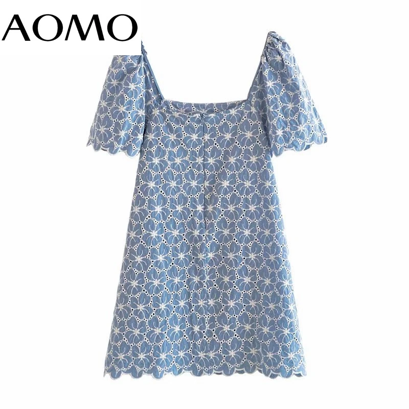 

AOMO Women High Quality Embroidery Romantic Dress Short Sleeve Back Zipper Females Mini Dresses Vestidos 3H723A