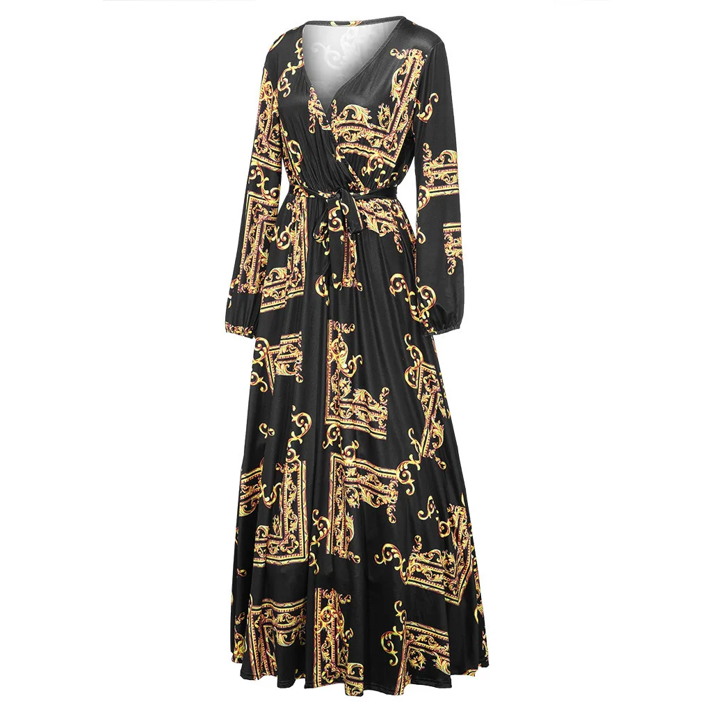 Женские платья с V образным вырезом мини платье длинным рукавом и принтом до