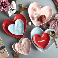 ceramic tableware nordic style creative heart shaped plates cute snack tray breakfast cake fruit bowl jewelry storage