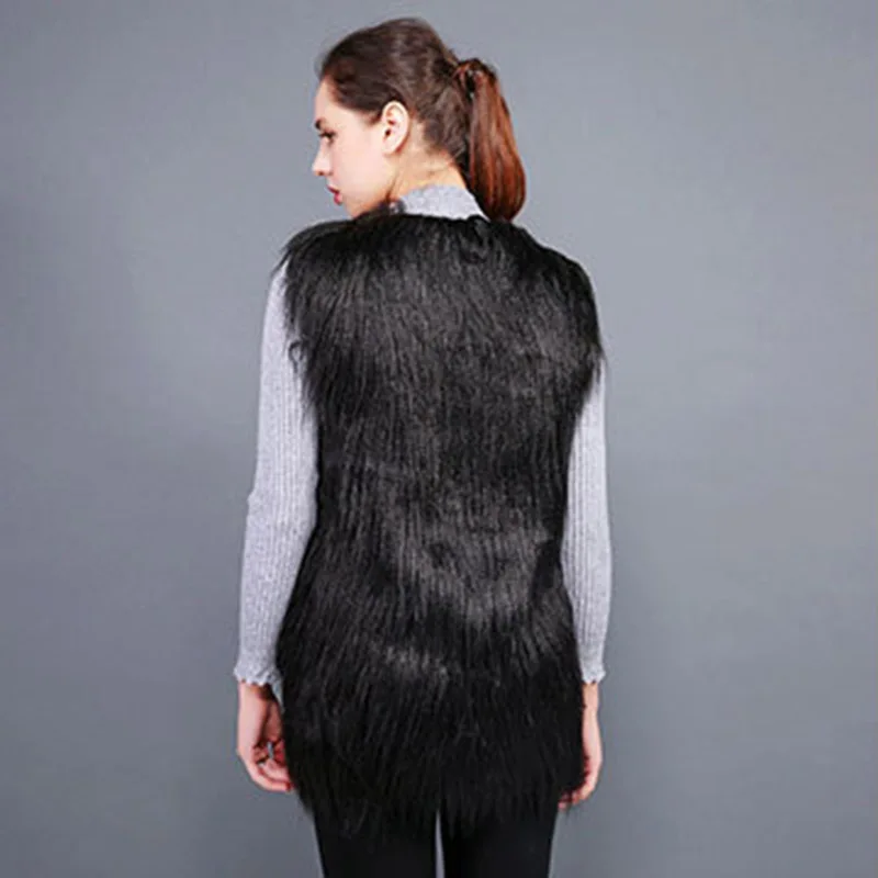 Элегантный меховой жилет из искусственной овчины пальто пушистая куртка тонкая