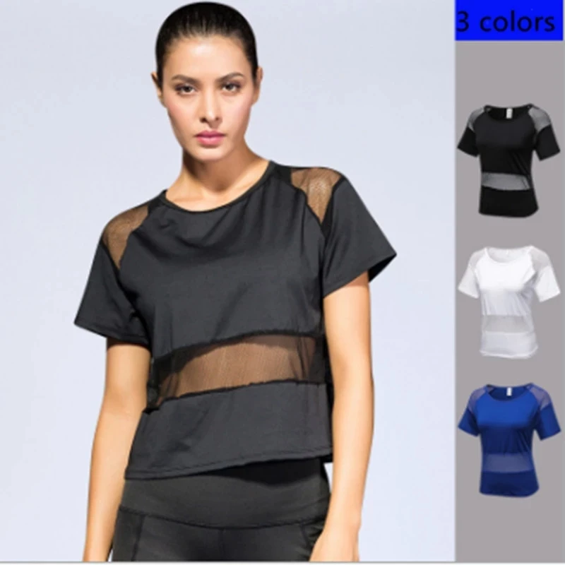 

Women's Sports T-shirt Mesh Stitching Breathable Yoga Shirts Short Sleeves Fitness Top Fast Dry Training Short Sleeve Sportwear