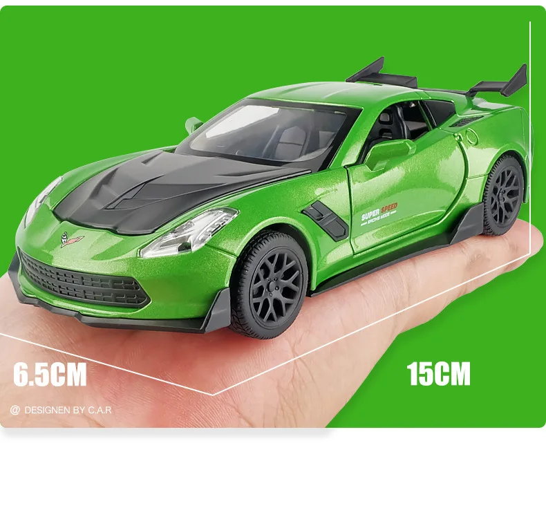 1:32 Corvette Supercar из металлического сплава для моделирования автомобиля, подвесной светильник, звуковые транспортные средства, детские игрушки для детей, подарки на горячее колесо