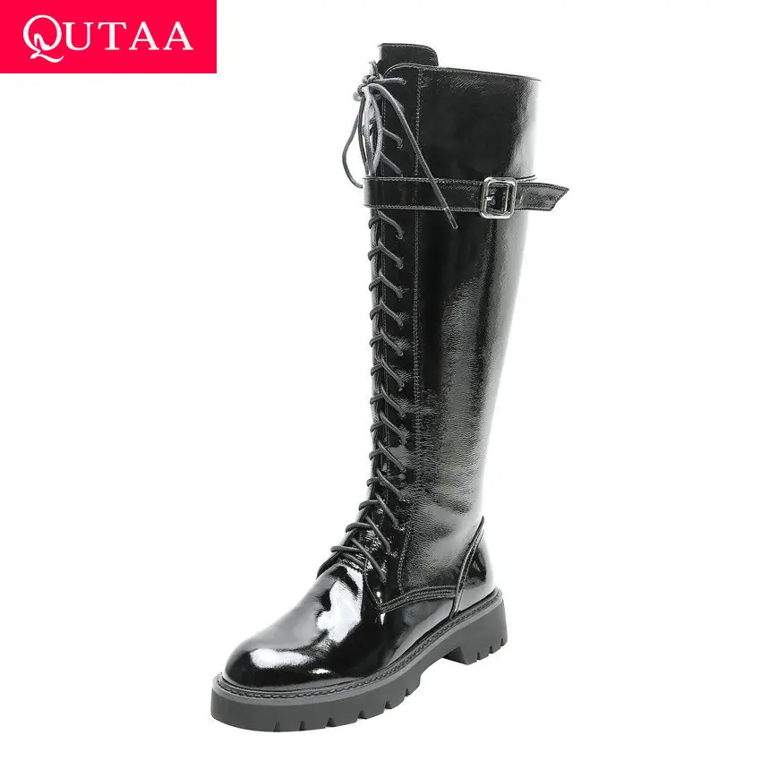 QUTAA 2020 г. модные мотоботы на квадратном каблуке осенне зимняя женская обувь