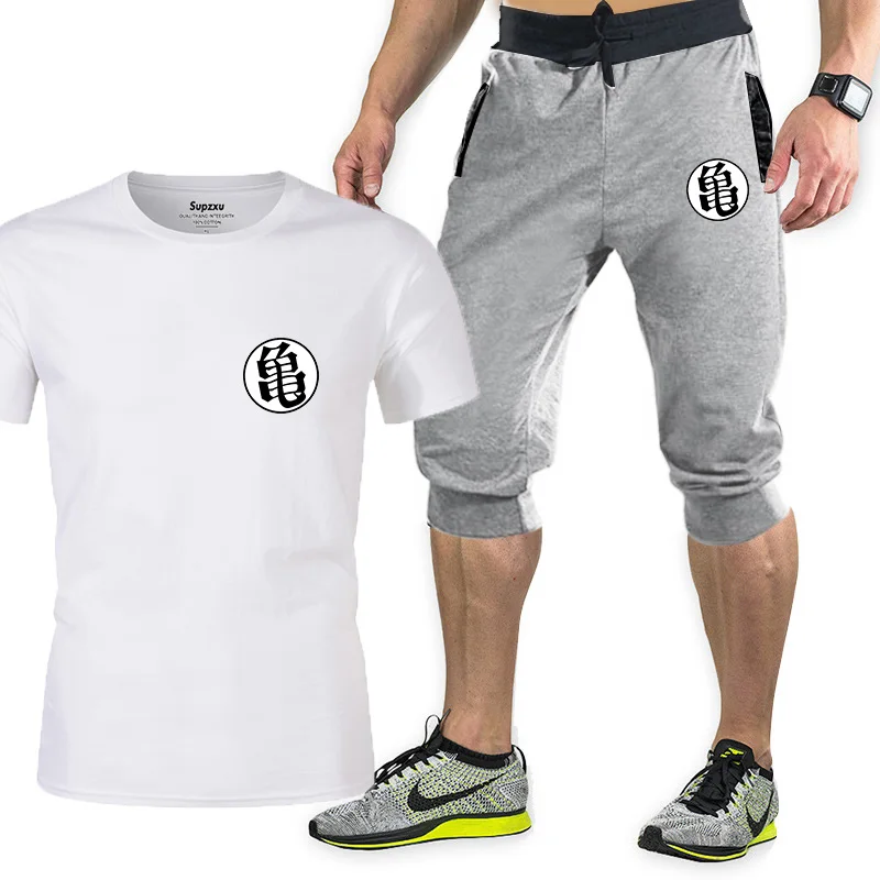 

Summer men's T-shirt suit 2-piece men's sportswear suit basketball sports fitness new Harajuku print short sleeve + men's suit