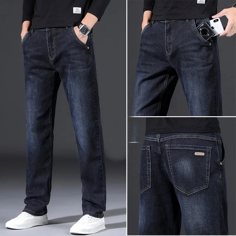 high Quality Anti-theft Zipper Pocket Jeans Men's Loose Denim Jeans Four Season Clothing