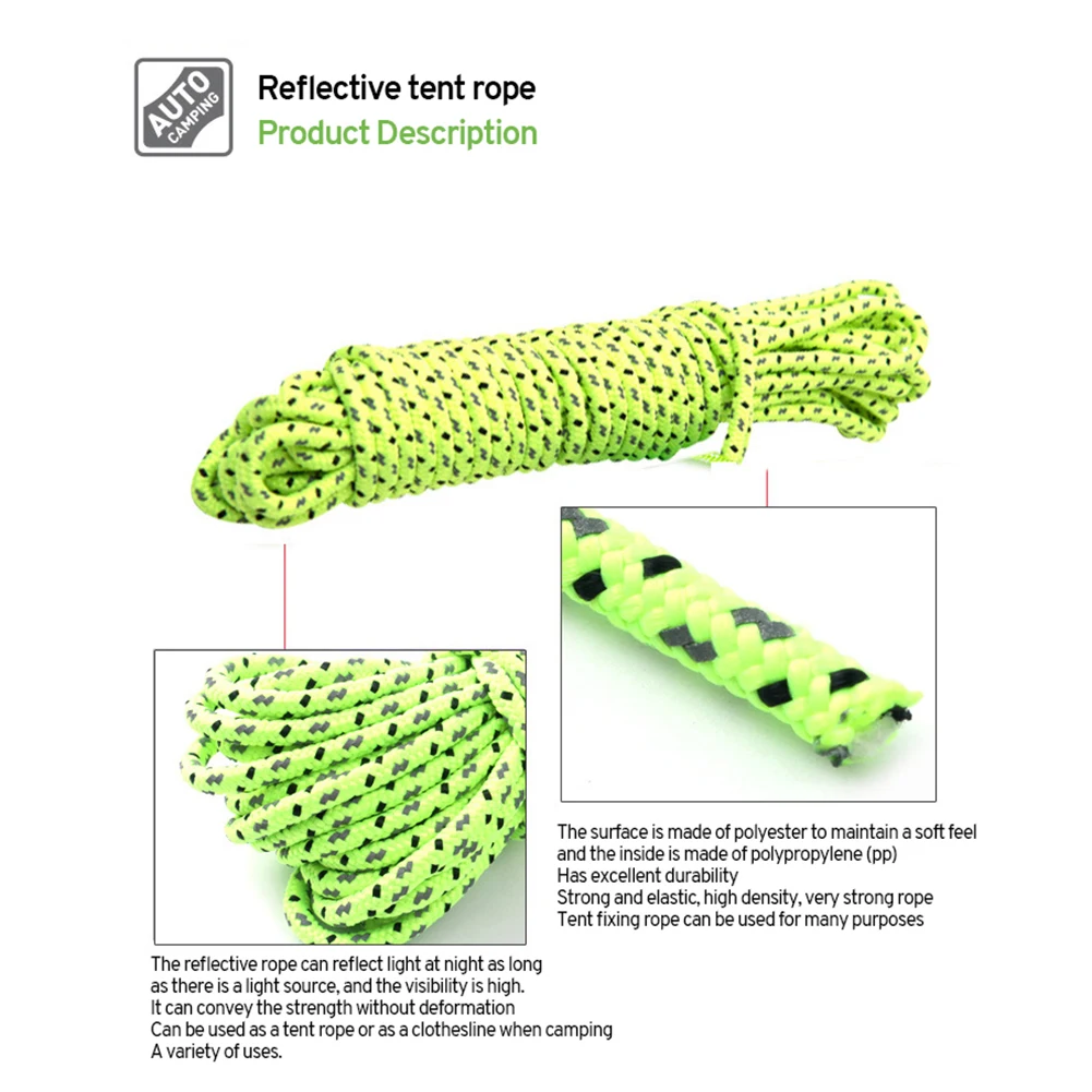 

50M Reflective Tent Rope Guylines Nylon Tent Line Cut Line Cord Rescue Umbrella Paracord Rope Camping Hiking Tent Accessories