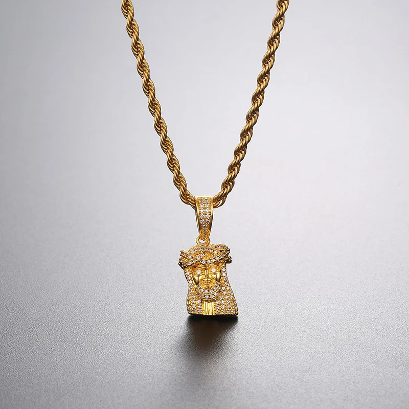 

Solid micro set zircon Mini Jesus pendant hip hop trendsetter Necklace Jewelry