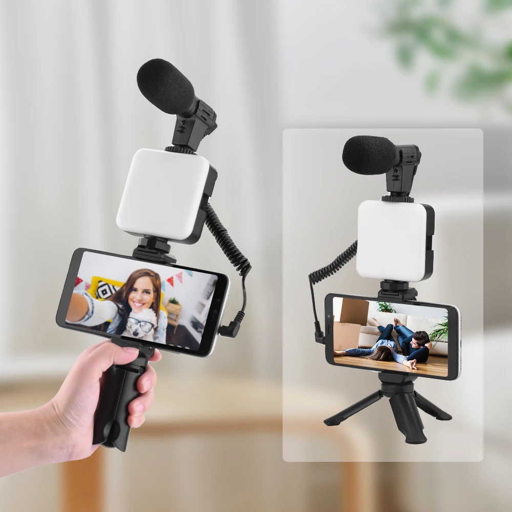 

Portable Tripod Fill light Phone Holder Microphone kit for Mobile Phone Live Youtube TikTok Vlog Shooting Set