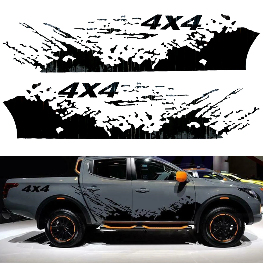 

1 Pair Car Exterior Left&Right Side Body Splash Graphic Decal Stickers Vinyl Black Fit for 4X4 Truck Off Road Pickup