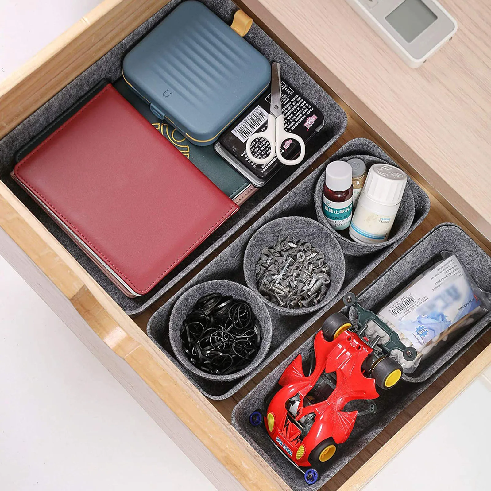 

8PCS Felt Drawer Storage Box Desktop Organizer Sundries Socks Jewelry Makeup Storage Basket Living Room Space-Saving Container