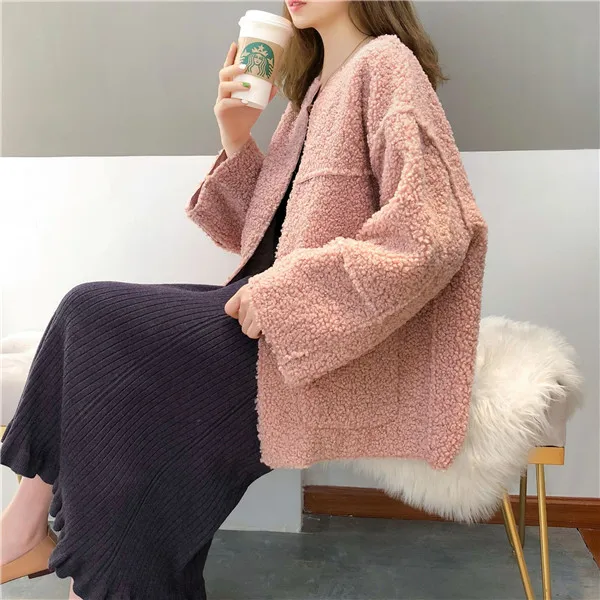 D00771 pink Элегантное шерстяное пальто из искусственного меха женская мода осень зима теплая мягкая меховая куртка женская плюшевая верхняя одежда с карманами - Цвет: D00771 pink