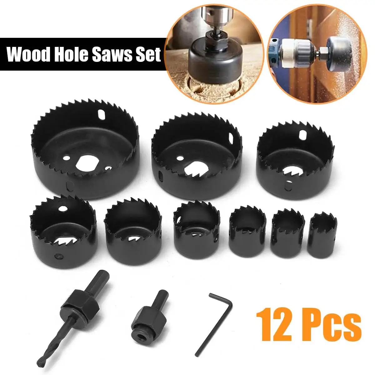 

Hole Saw Cutting Set Kit Drilling Tool Wood Metal Cutter 12 In 1 19-76mm Mandrels Saws Core Drill Bits Woodworking Combination