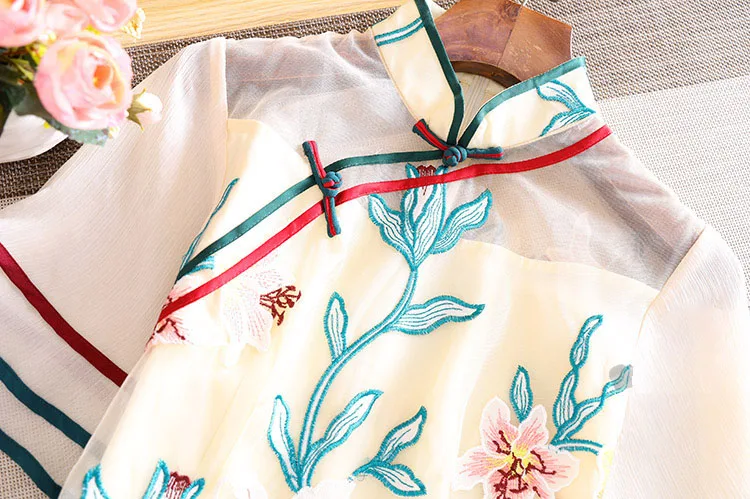 Высококачественное летнее модное женское Сетчатое платье Ципао с вышивкой в