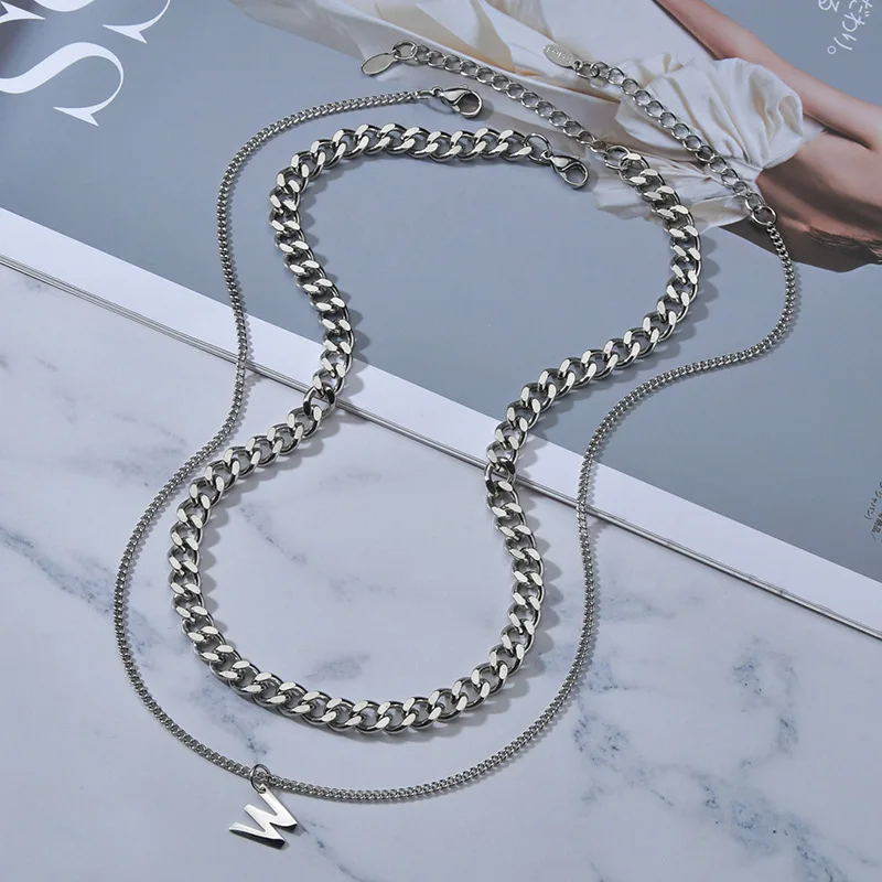 Простое многослойное колье с надписью W чокер массивной цепью для женщин и мужчин