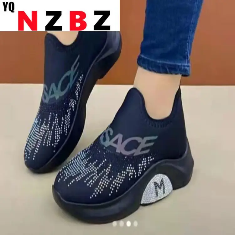 

Women's Sports Shoes Casual Fashion Rhinestone Vulcanized Shoes 2022 Ladies Flats Tennis Spring Autumn Sneakers Large Size 35~43
