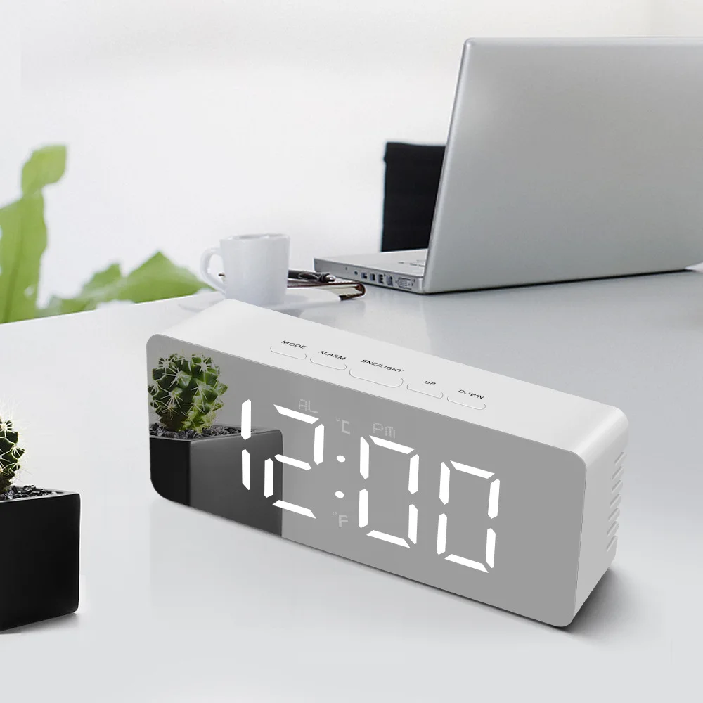 

LED Mirror Digital Clock Alarm Clock Table Clock Wake Up Mute Dimmable Temperature Display Electronic Desktop Clocks Home Decor