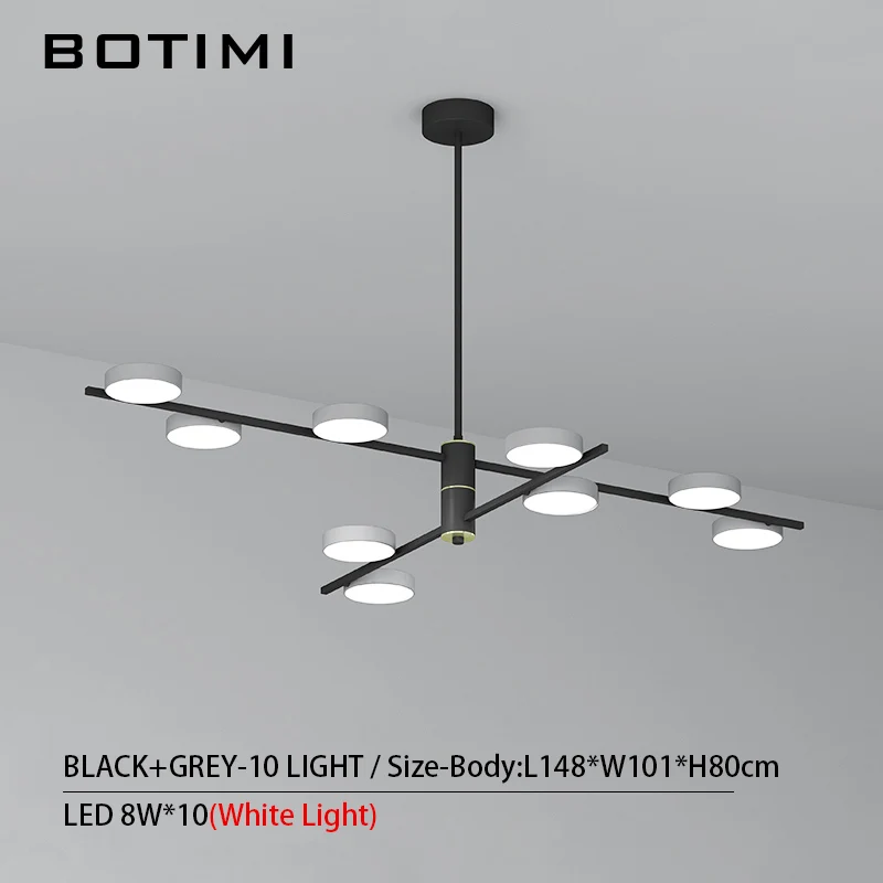 10 Light-Black Gray BOTIMI, современный светодиодный светильник 220 В, люстра для гостиной, Холла отеля, блестящая черная металлическая люстра для спальни, подвесные светильники для столовой - Цвет абажура: 10 Light-Black Gray