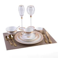gold full tableware of plates coffee cup tableware set table plates knife fork spoon set luxury dinnerware set bowl zero waste