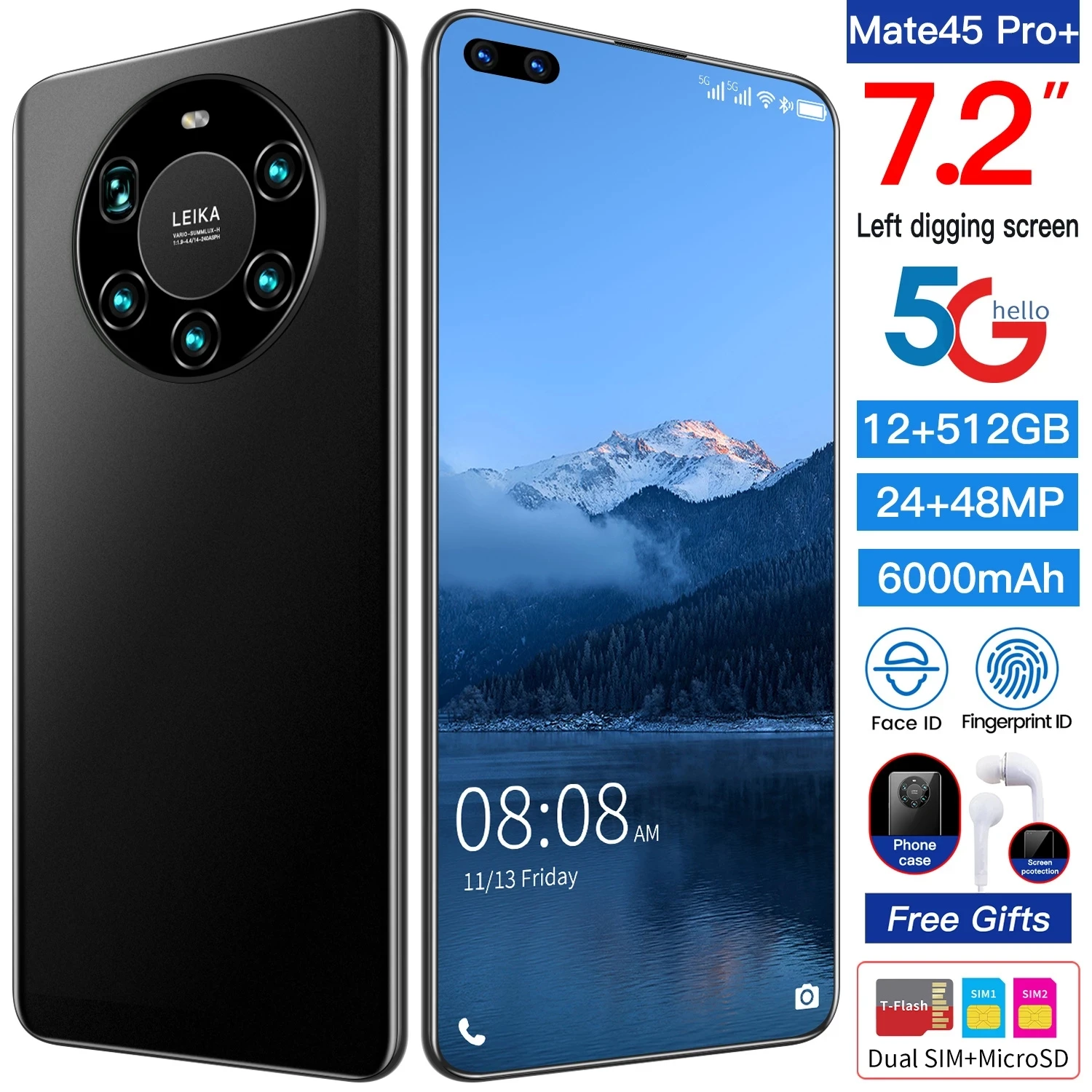 

Mate45 Pro-teléfono inteligente versión Global, Smartphone con pantalla completa de 7,2 pulgadas, Octa Core, 5000mAh, 256GB + 8G