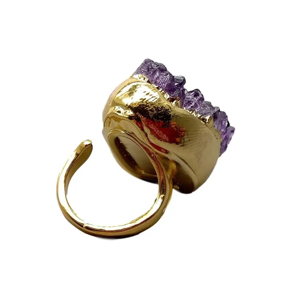Y.YING натуральные аметисты грубые кластеры свободная форма цвет золотой кольцо с