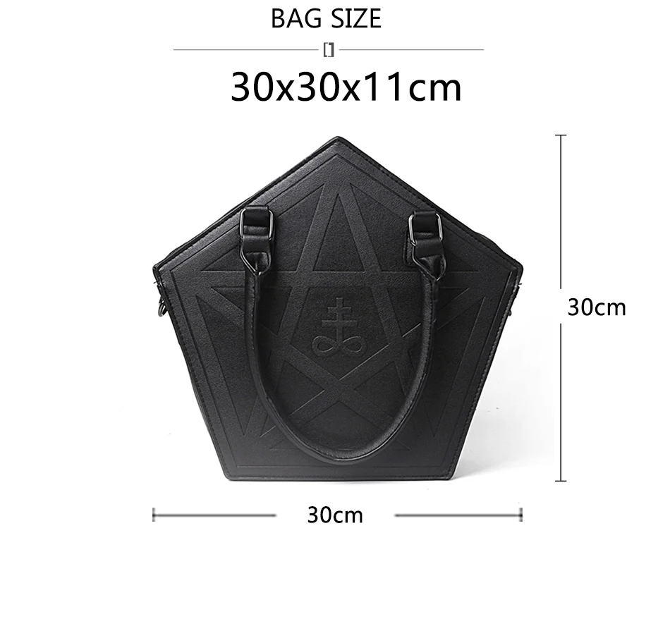 

Pentagram Punk Darkness Gothic Star Handbag Women Girl Black PU Soft Leather Shoulder Bag With Chain High Quality