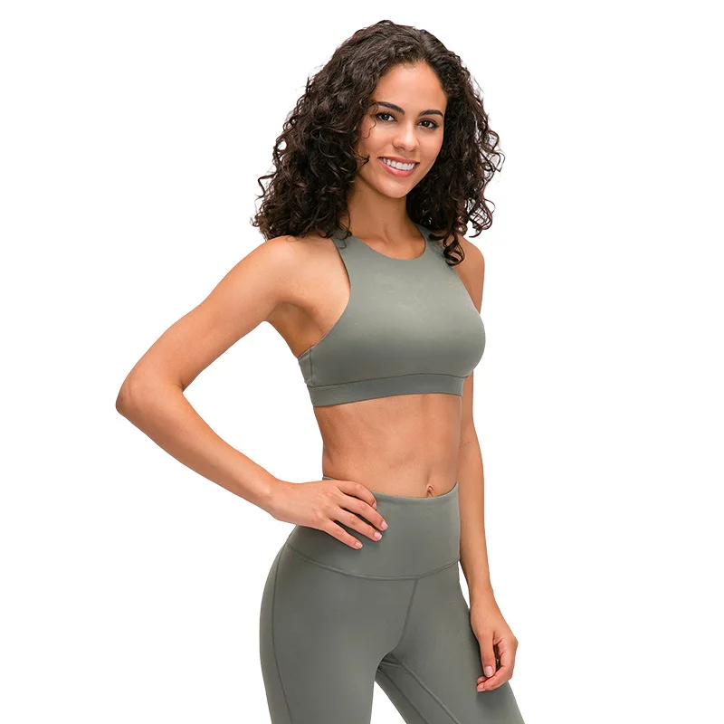 

The new spring-lengthened round neckline sports bra for women is a cross-back running yoga fitness bra