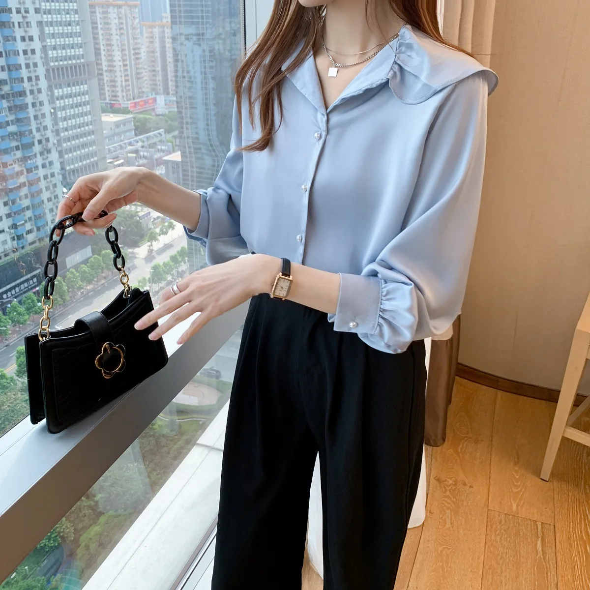 

blusas de mujer Spring 2020 New V collar solid Long Sleeve Blouse Shirt Korean version Office Fashion Clothing Women Tops 905F