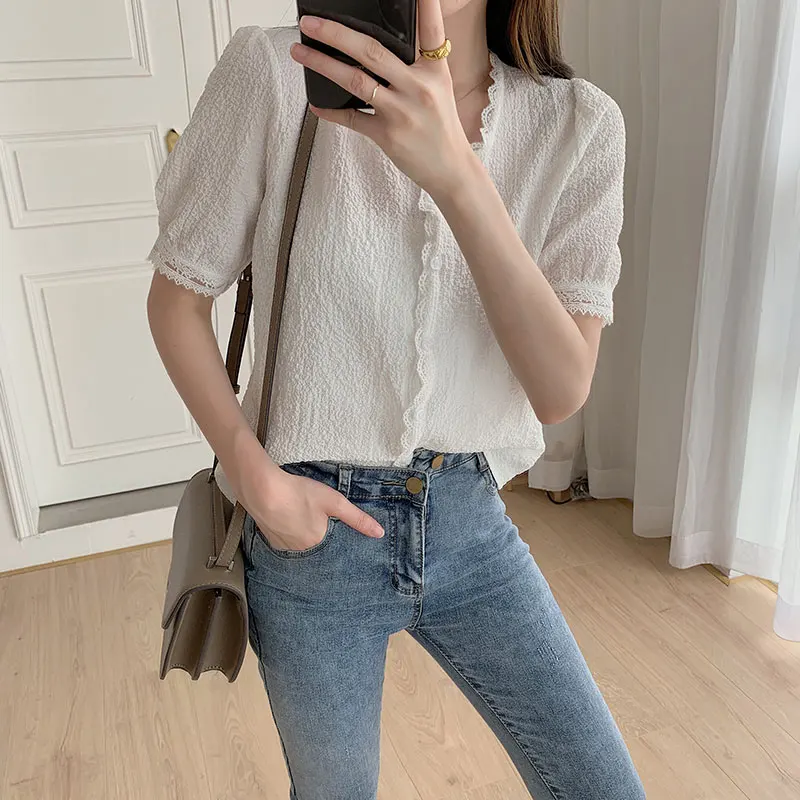 Новинка кружевная винтажная белая рубашка женские топы большого размера женская