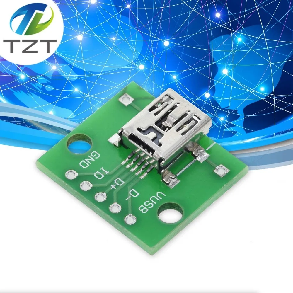 TZT MINI MICRO USB Для DIP адаптера/USB разъем 2,54 мм 5pin Женский Разъем b Тип USB2.0 Женский PCB конвертер USB-01