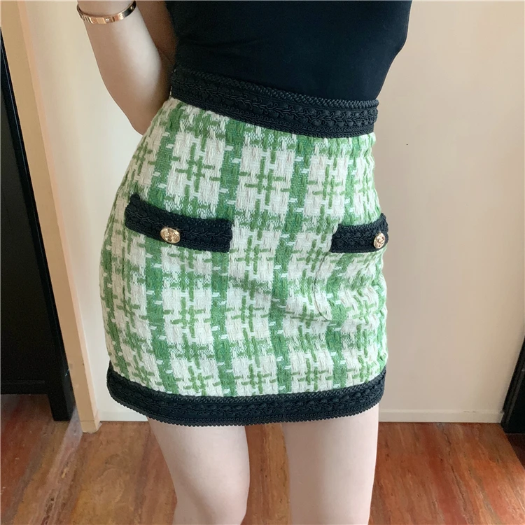 TITAME Women Two Piece Jacket Set Tweed Slim Plaid Skirt Single-breasted Short Sleeve Coat Mini Skirts Suit | Женская одежда