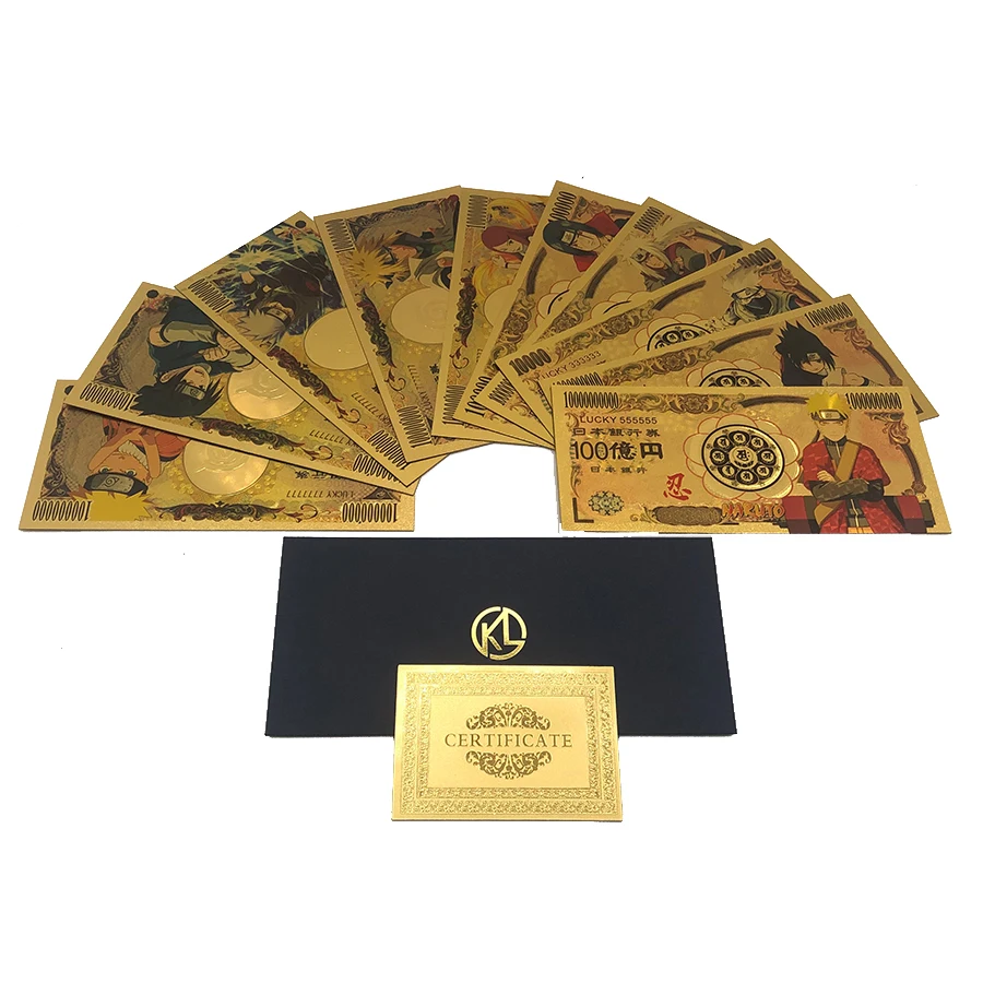 Japanese Anime Namikaze-Sasuke-NARUTOo Yen playing cards Gold plastic Banknote for classic manga childhood memory Collection | Дом и сад