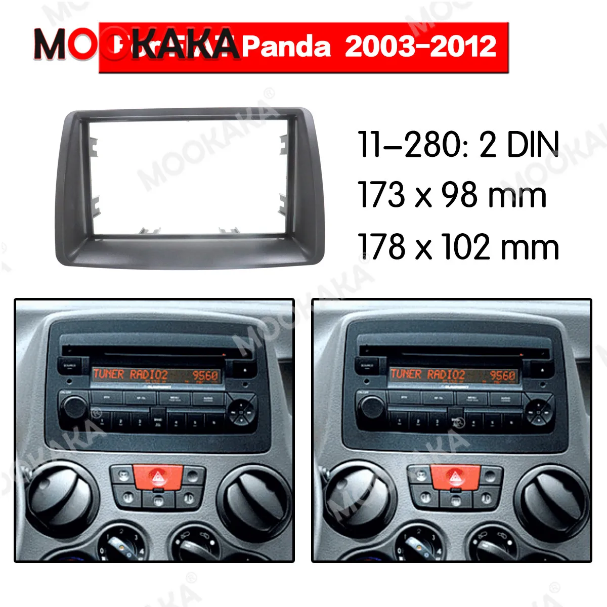 

Mookaka Installation Frame Car DVD/CD for FIAT Panda (169) 2003-2012 Radio Stereo Fascia Panel Frame Adaptor Fitting Kit 2 Din