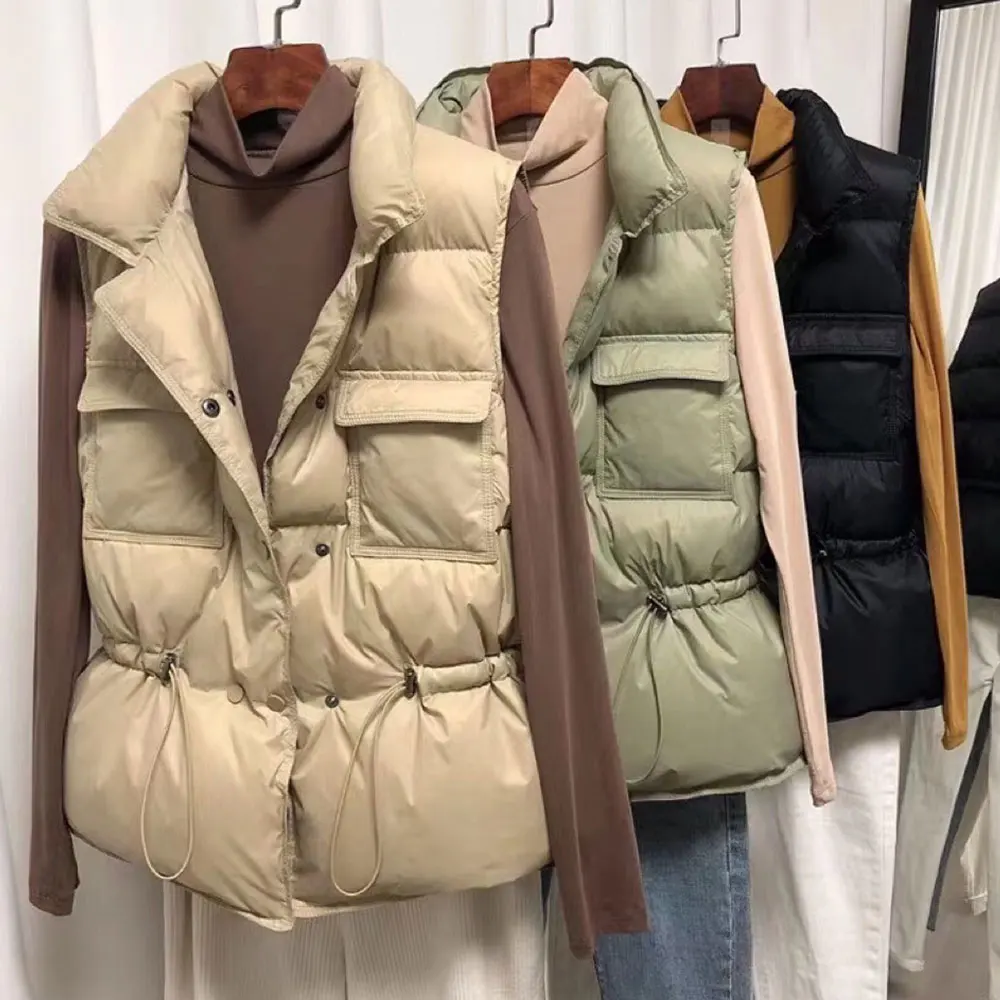 Padded Vest Women Winter Sleeveless bright down jacket Oversized quilted Coat Stand Collar Cardigan Drawstring Outerwear Chic |