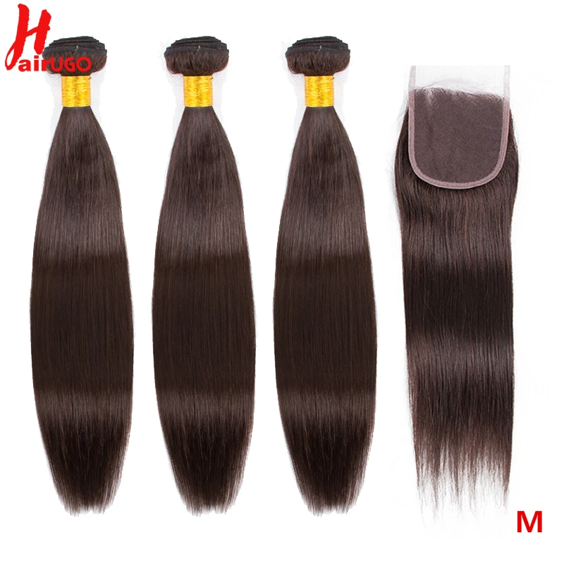 4*4 закрытие с пряди бразильские прямые человеческие волосы 3/4 закрытием #2 Средний