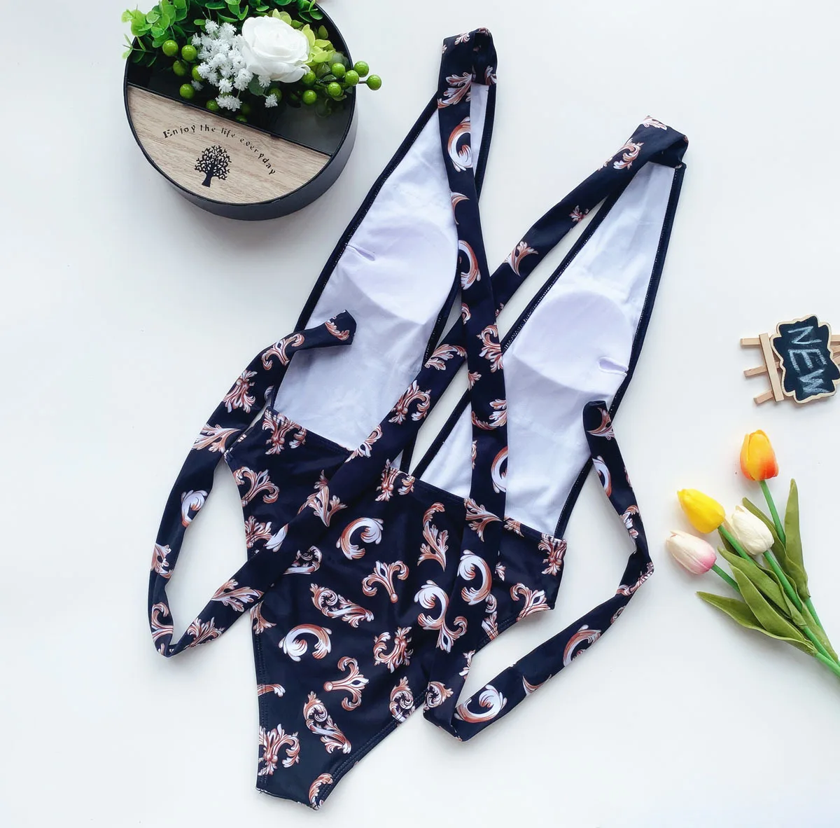 

The Jumpsuit Print Straps Bikini Women's Swimsuit Brazilian Swimsuit Back Bikini2020 Swimsuit Women One Piece Swimsuit Women