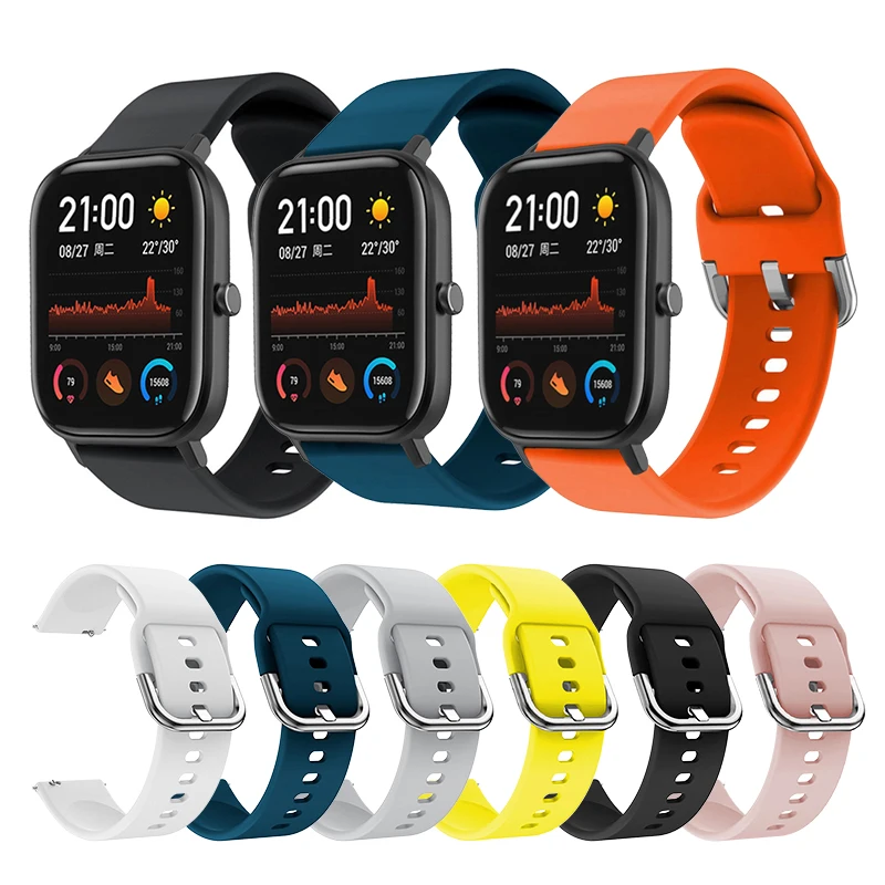 Цветной силиконовый ремешок 20 мм для Huami amazfit GTS умных часов однотонного цвета с