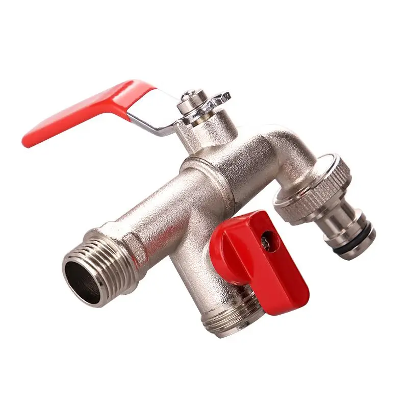 

90 Degree Double Valve Water Tap Durable Brass Faucet for Home Outdoor Garden U4LB